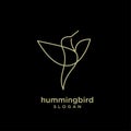 Hummingbird gold line abstract simple modern logo isolated black background