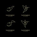 Hummingbird gold line abstract simple modern logo isolated black background