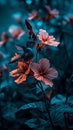 A hummingbird perched on a hibiscus flower in a garden