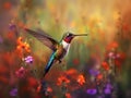 Hummingbird\'s Ballet in a Field of Wildflowers