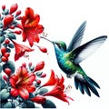 Hummingbird\'s Dance Among Red Blooms, AI generated
