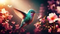 Hummingbird in spring, AI generated illustration, realistic Royalty Free Stock Photo