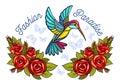 Hummingbirds butterflies crown roses embroidery patch fashion pa