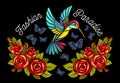 Hummingbirds butterflies crown roses embroidery patch fashion pa