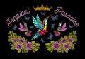 Hummingbirds butterflies crown roses embroidery patch fashion tr