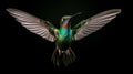 Hummingbrid in a black sky, portrait studio