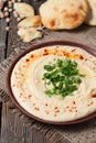 Hummus in bowl with pita traditional arabic Royalty Free Stock Photo