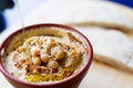 Hummus Chickpea in bowl. Homemade hummus