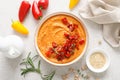 Hummus. Chickpea sauce with baked paprika.