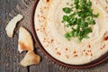 Hummus healthy eastern creamy lunch served with Royalty Free Stock Photo