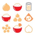 Hummus or houmous , chickpeas vector icons set - food, healthy eating concept