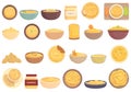Hummus icons set cartoon vector. Food pita