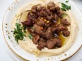 Hummus with lamb meat Middle East Arabic food