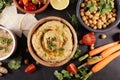 Hummus, olive and sauce