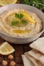 Hummus and pita bread - close-up