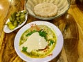 Hummus . Pita bread. Pickles. Royalty Free Stock Photo