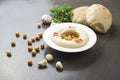 Hummus plate with bread, lebanese cuisine of Hommos Royalty Free Stock Photo