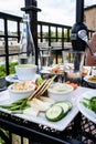 Hummus platter and fresh summer vegetables