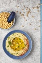 Hummus topped with whole chickpeas, olive oil and paprika Royalty Free Stock Photo