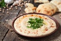 Hummus traditional Jewish creamy lunch salad with Royalty Free Stock Photo