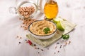 Hummus, vegan snack with chickpeas, vegetarian cooking