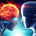 humna and robot head excange date future ai , ai generated Royalty Free Stock Photo