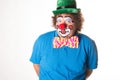 Holidays. Funny fat clown. White background. Royalty Free Stock Photo