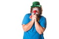 Holidays. Funny fat clown. White background. Royalty Free Stock Photo