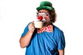 Holidays. Funny fat clown. White background. Royalty Free Stock Photo