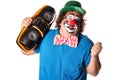 Holidays. Funny fat clown. White background. Royalty Free Stock Photo