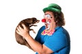 Holidays. Funny fat clown. White background. Royalty Free Stock Photo