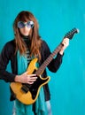 Humor retro vintage hip heavy guitar playe Royalty Free Stock Photo