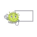 Humorous bacteria coccus cartoon design Thumbs up bring a white board