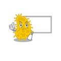 Humorous bacteria spirilla cartoon design Thumbs up bring a white board