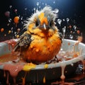 Humorous Bird In Bathtub With Soap Bubbles - Zbrush Style