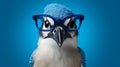 Humorous Blue Jay With Glasses: A Socially Minded Neo-plasticist Image