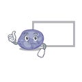Humorous Blue planctomycetes cartoon design Thumbs up bring a white board