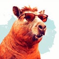 Humorous Bull In Red Shades Wearing Sunglasses - Realistic Portrait Painter Style Royalty Free Stock Photo