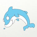 Humorous button of a blue dolphin jumping
