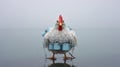 Humorous Caricature: Chicken On Recycling Float In Rainy Plateau