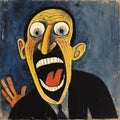 Humorous Caricature Painting: Laughing Man In The Style Of Harvey Kurtzman And Charles Blackman