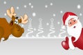 Humorous Christmas background with Santa Claus and reindeer