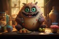 Humorous Cute monster eating. Generate Ai