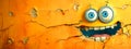 Humorous 3D Cartoon Monster Peeking Through Cracked Yellow Wall Royalty Free Stock Photo