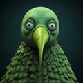 Humorous 3d Render Of A Green Bird Head In The Style Of Evgeni Gordiets