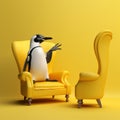Humorous 3d Rendering Of A Penguin In A Yellow Chair