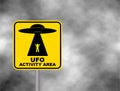 Humorous danger road signs for UFO, aliens abduction theme, vector illustration.