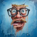 Humorous Distortions: Acrylic Painting Of A Face With Glasses