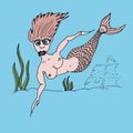 Humorous drawing on sea creature mermaid