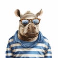 Humorous Fashion Illustration Of A Rhino Wearing Sunglasses